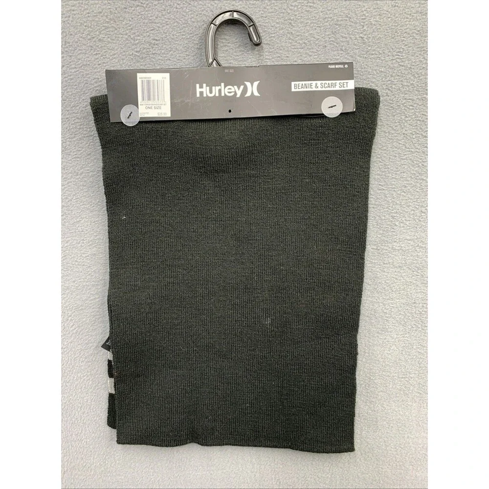 Hurley New York Winter Scarf ONLY Black Grey Stripe One Size Beanie Is Missing